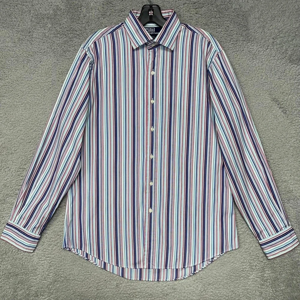 VTG Polo Ralph Lauren Shirt Men's 16 (34/35) Striped Regent Custom Fit Button Up